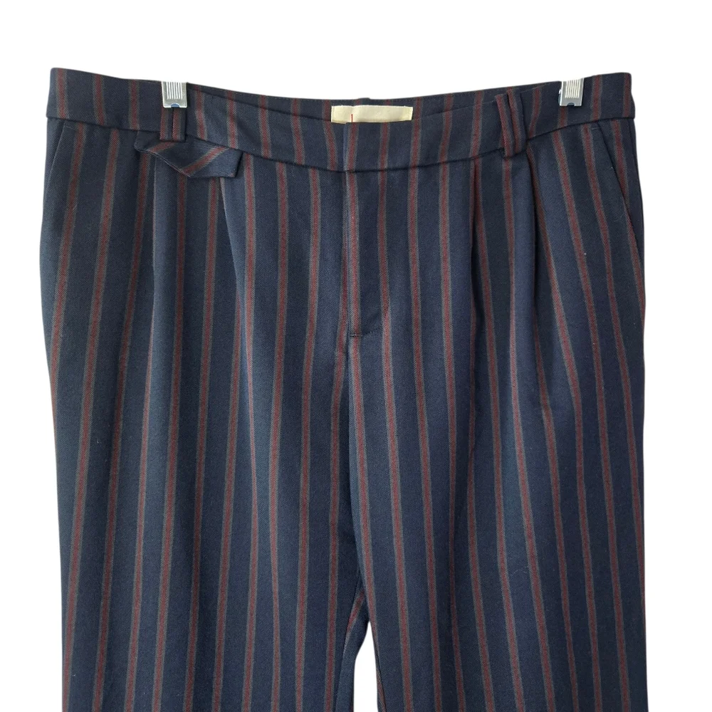 By Anthropologie Low-Rise Striped Flare Pants Cuffed Hem Blue Red
